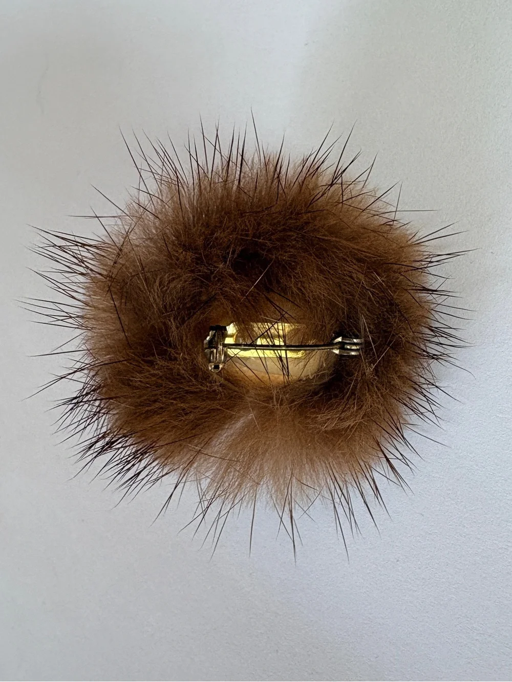 Inuit Pin Hand-Painted Wood Face with Fluffy Real Mink